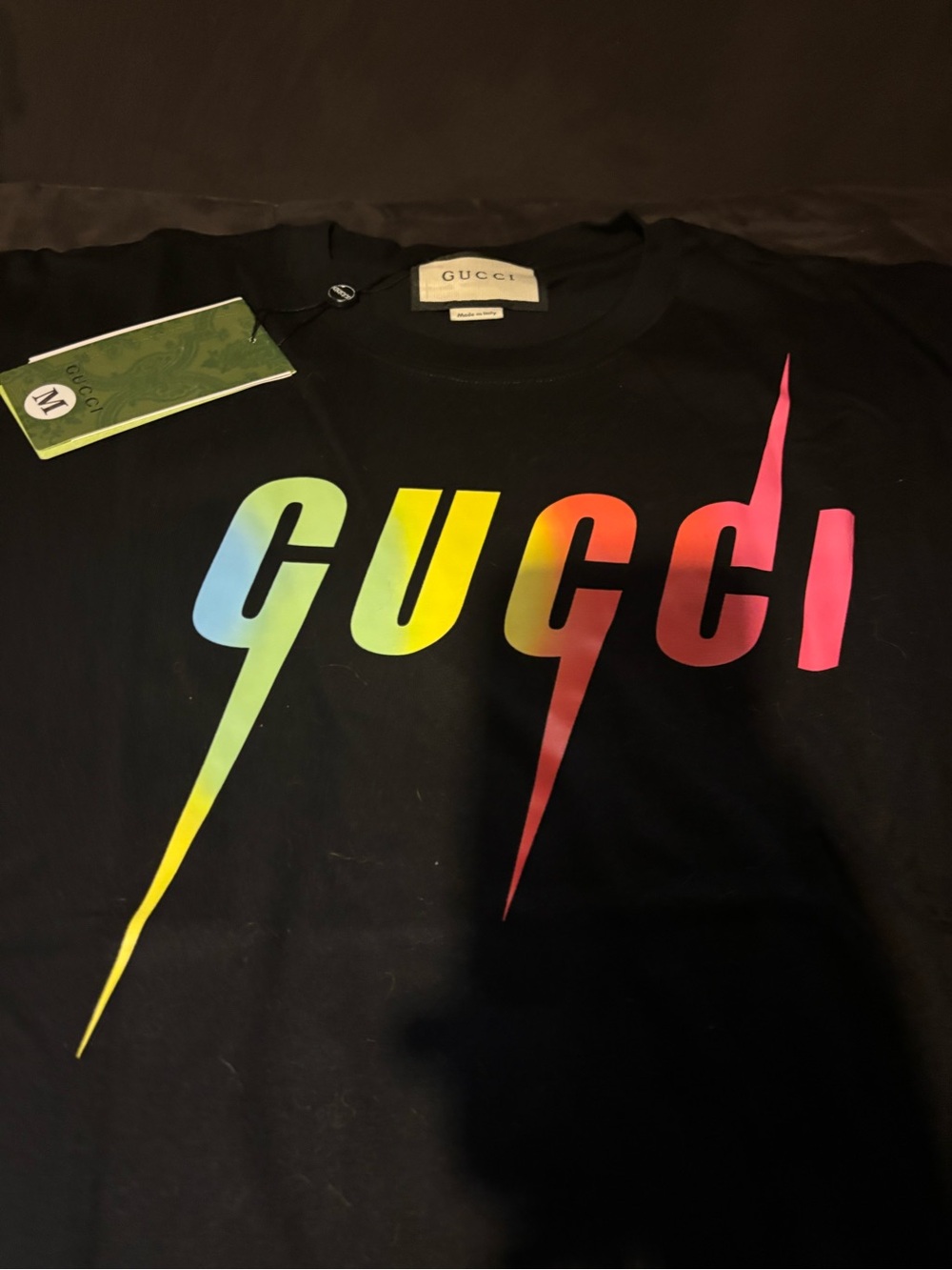 Gucci Black Short Sleeve Tee with Gradient Lightning Logo